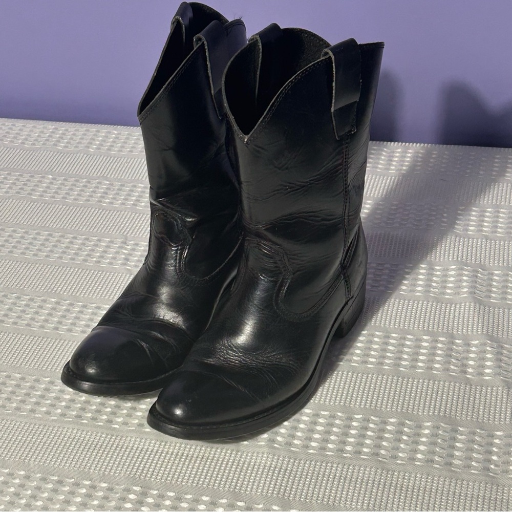 Texas Steer black leatherr cowboy boots men’s Size 7.5